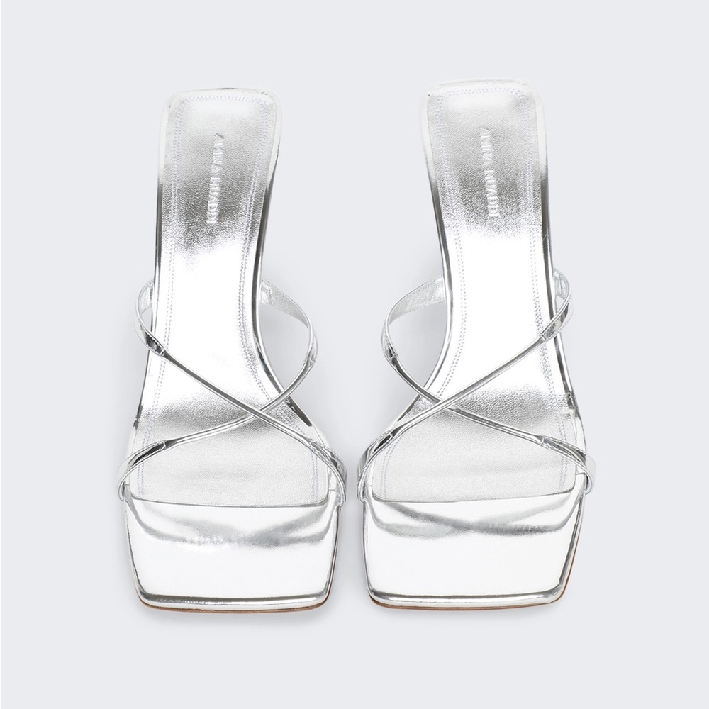 Amina Muaddi Adriana Mirror High Heel Slipper Sandal